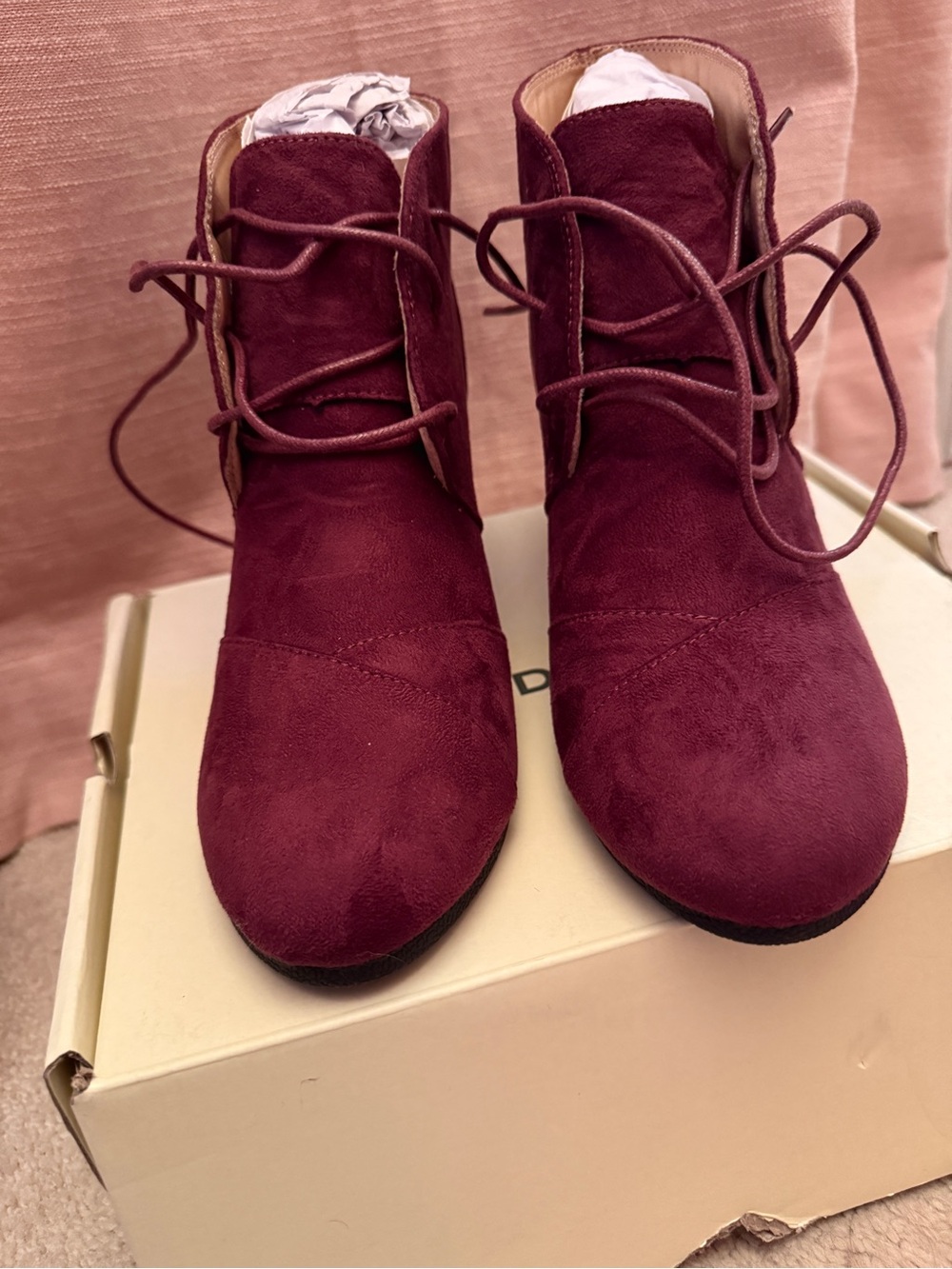 Women's Lace-Up Ankle Booties in Burgundy